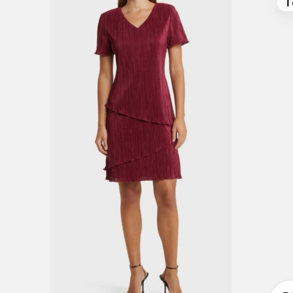 Connected apparel womens merlot crepe jaquard sheath midi dress. Size 12
